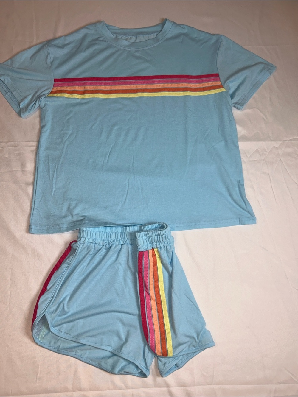 Light Blue Casual wear Shorts with Rainbow Side Stripe
